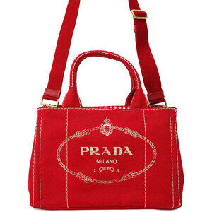 Prada Canapa Tote canvas handbag top handles 2way Red